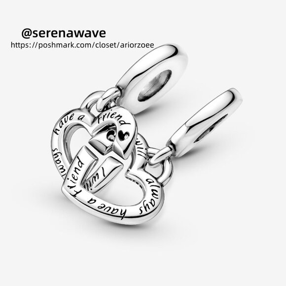 Pandora Linked Sister Hearts Split Dangle Charm - Picture 2 of 6